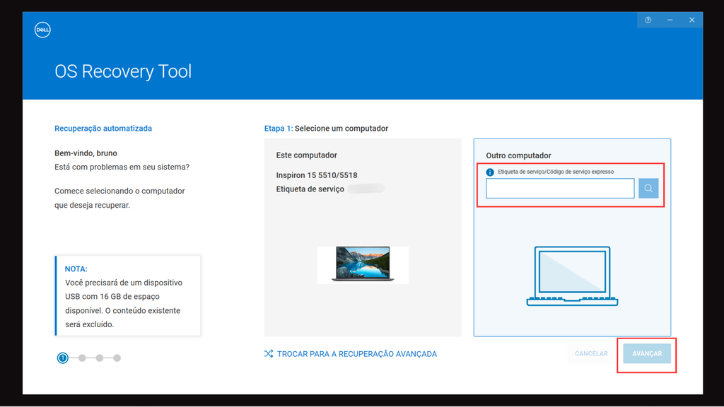 Como criar um pendrive bootável no Dell OS Recovery Tool (Imagem: Captura de tela/Bruno De Blasi/Canaltech)