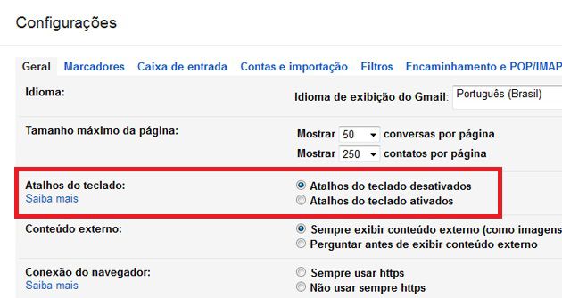 Configuração Atalho Gmail Configuração Atalho Gmail