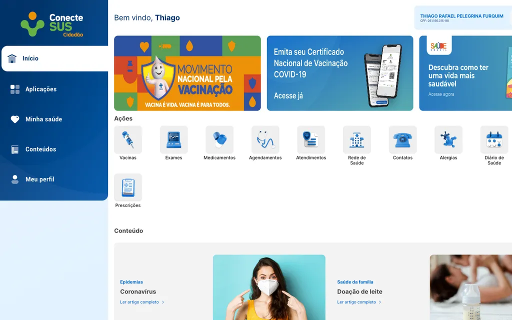 Acesse as informações de saúde no Conecte SUS (Imagem: Captura de tela/Thiago Furquim/Canaltech)