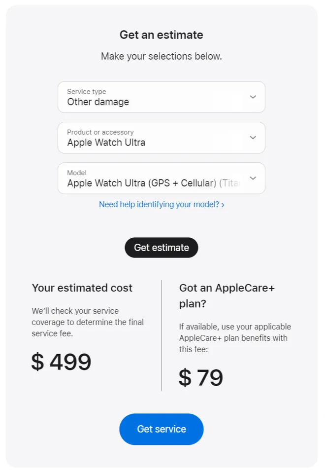 Reparo sem AppleCare+ pode chegar a 499 dólares (Imagem: Captura de tela/Apple)