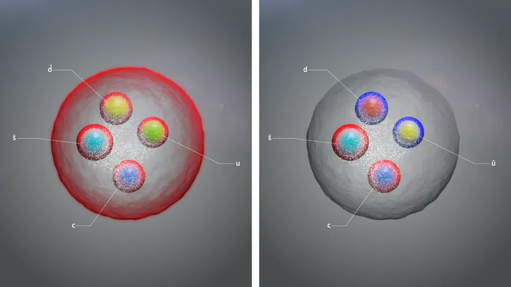 Formação do novo hádron tetraquark duplamente carregado e sua contraparte neutra (Imagem: Reprodução/CERN)