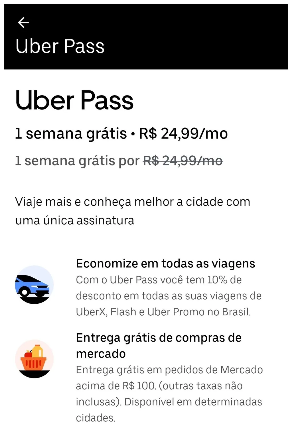 Uber Pass no aplicativo do Uber (Captura de tela: Canaltech/Thiago Furquim)