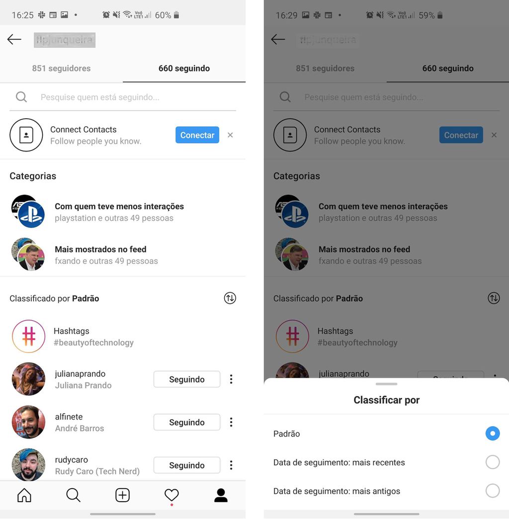 Em categorias, Instagram mostra seguidores com menor e maior interação para o usuário (Captura de tela: Felipe Junqueira/ Canaltech)