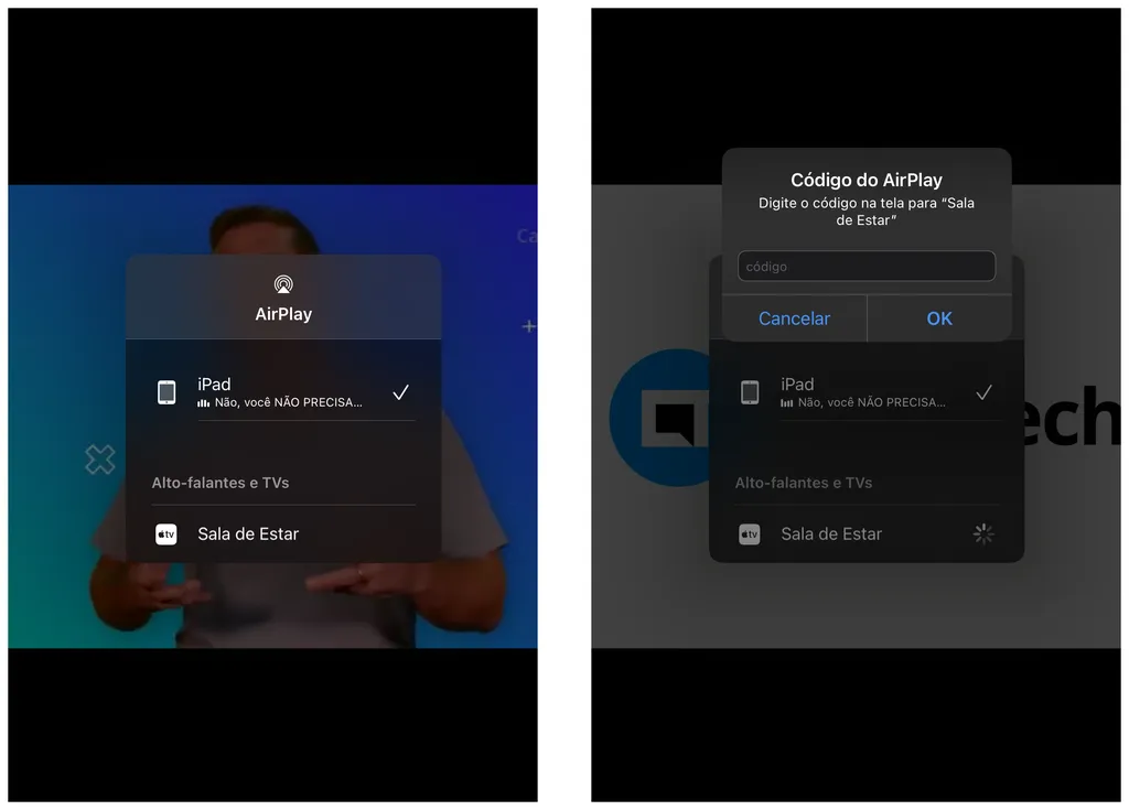 Transmita um vídeo do iPad na Apple TV e insira o código de confirmação do AirPlay (Imagem: Thiago Furquim)
