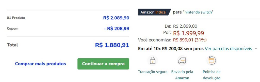 Confira o preço do Nintendo Switch aproveitando as ofertas atuais (Captura: Canaltech)