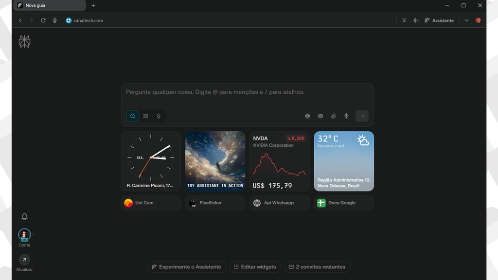 Comet oferece um assistente de IA integrado ao navegador (Imagem: André Magalhães/Canaltech)