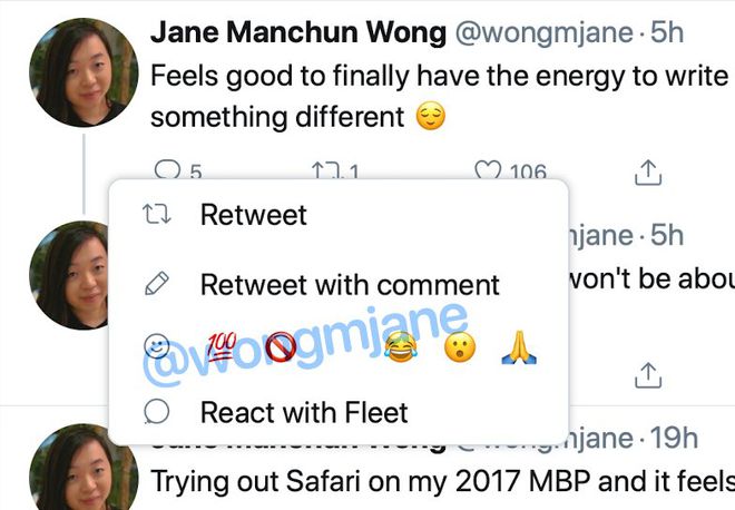 No ano passado, o Twitter já estava experimentando as reações (Imagem: Reprodução/Jane Manchun Wong/Twitter)
