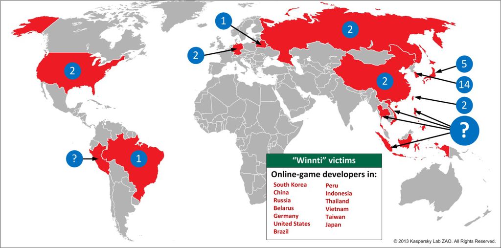 Países afetados pelo Winnti/ Imagem: New Jersey Cybersecurity and Communications Integration Cell