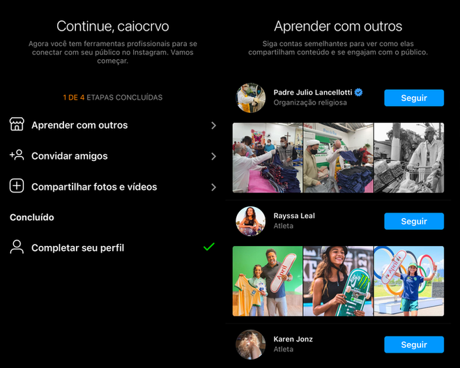 Complete o seu perfil profissional no Instagram para torná-lo mais visível e completo ao público (Imagem: Caio Carvalho/Captura de tela)