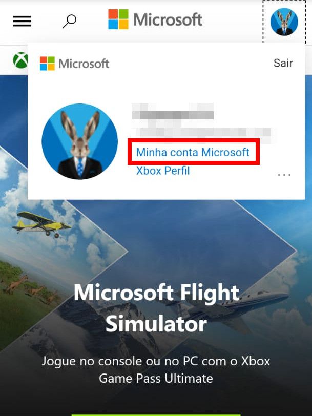 Com o menu aberto, clique em "Minha conta Microsoft" (Captura de tela: Matheus Bigogno)