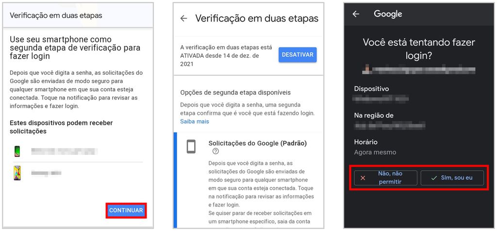 Siga os passos finais para ativar a verificação em duas etapas na Conta Google (Captura de tela: Matheus Bigogno)