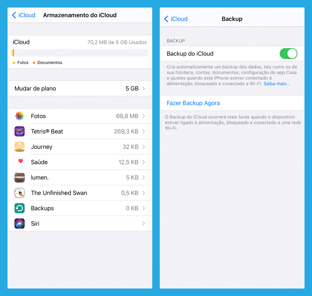 Use o iCloud para o backup em seu iPhone (Imagem: André Magalhães/Captura de tela)