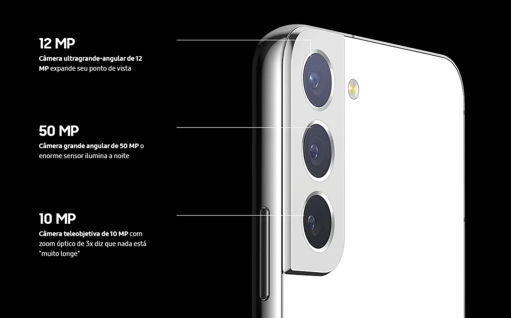 Especificações de câmera do Galaxy S22 (Imagem: Samsung/Divulgação)