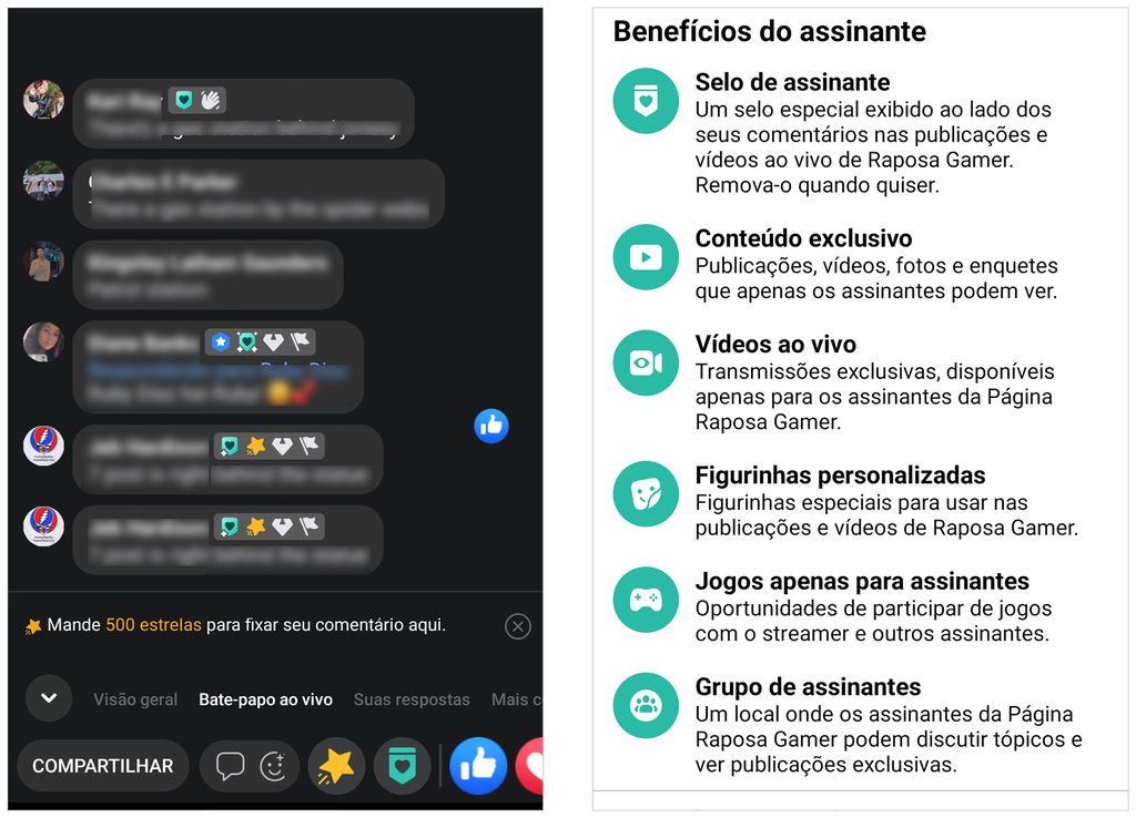 Facebook Gaming oferece diferentes recursos de interação para assinantes de canais (Captura de tela: André Magalhães)