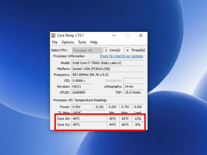 Você pode verificar a temperatura da sua CPU com o programa Core Temp (Captura de tela: Matheus Bigogno)