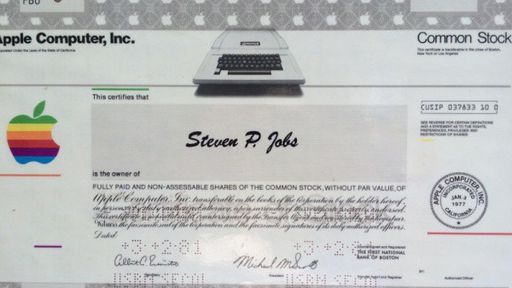 Certificado de ações de Steve Jobs na Apple vale US$ 195 mil