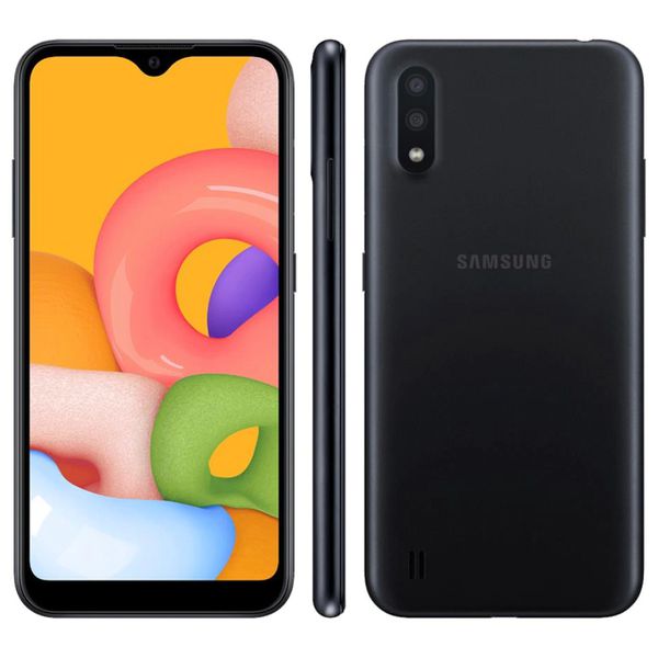 Smartphone Samsung Galaxy A01 Preto 32GB, Tela Infinita de 5.7", Câmera Traseira Dupla, Android 10.0, Dual Chip e Processador Octa-Core