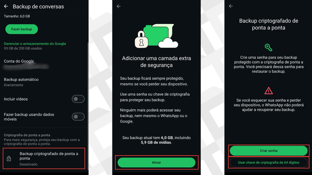 Passos para ativar o backup criptografado no WhatsApp