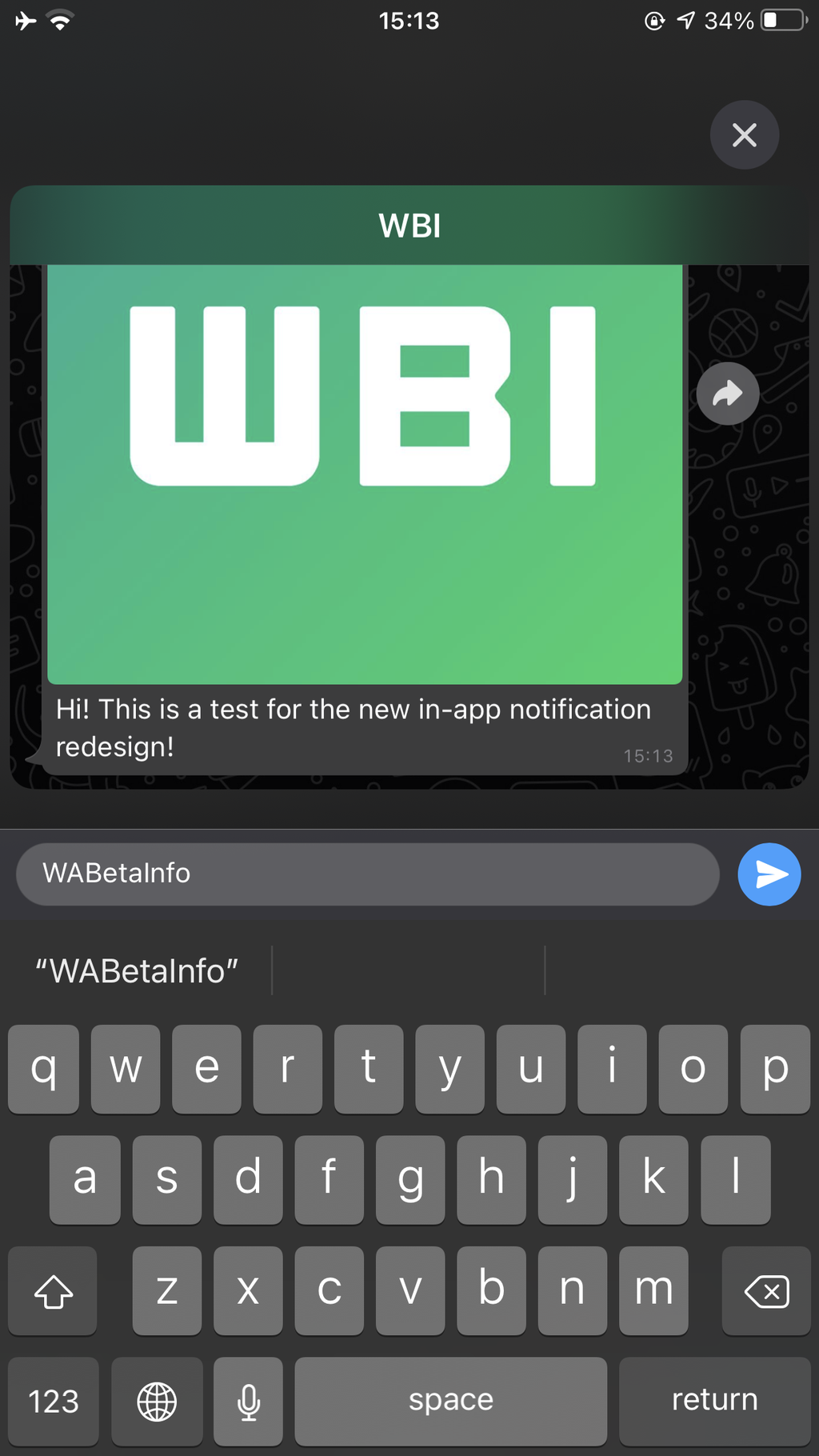 Notificações do canal beta do iOS podem ser expandidas para abrir uma pequena janela do WhatsApp (Imagem: Reprodução/WABetaInfo)