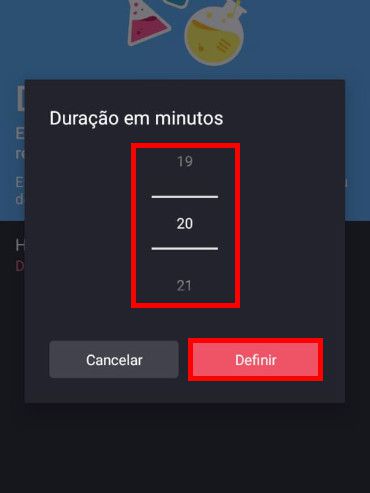 Selecione o tempo em minutos e clique em "Definir" (Captura de tela: Matheus Bigogno)
