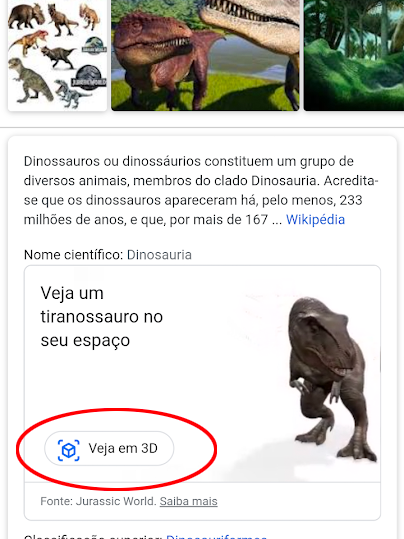 Seção sobre dinossauros após pesquisa (Foto: Reprodução/André Magalhães)