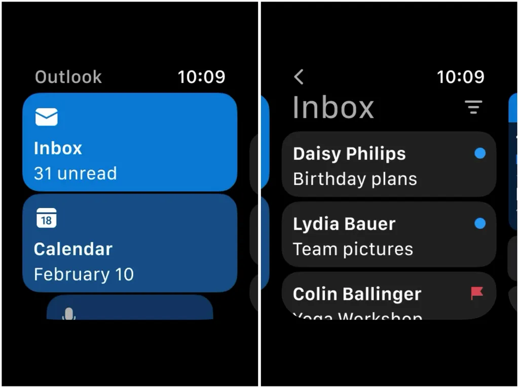 Acesse e-mails de forma prática no smartwatch com o Outlook (Imagem: Captura de tela/Thiago Furquim/Canaltech)