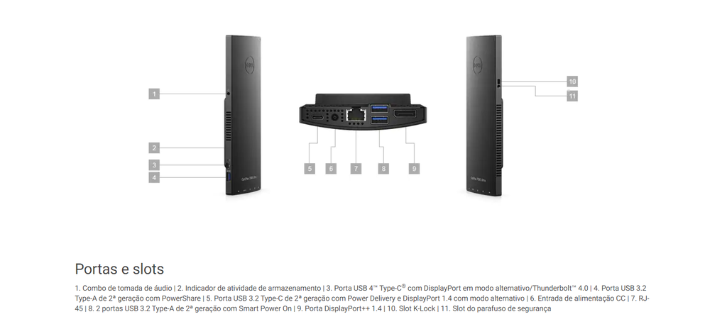 PC oferece uma grande variedade de entradas em um pequeno epaço físico (Imagem: Captura de tela/Site Oficial da Dell)