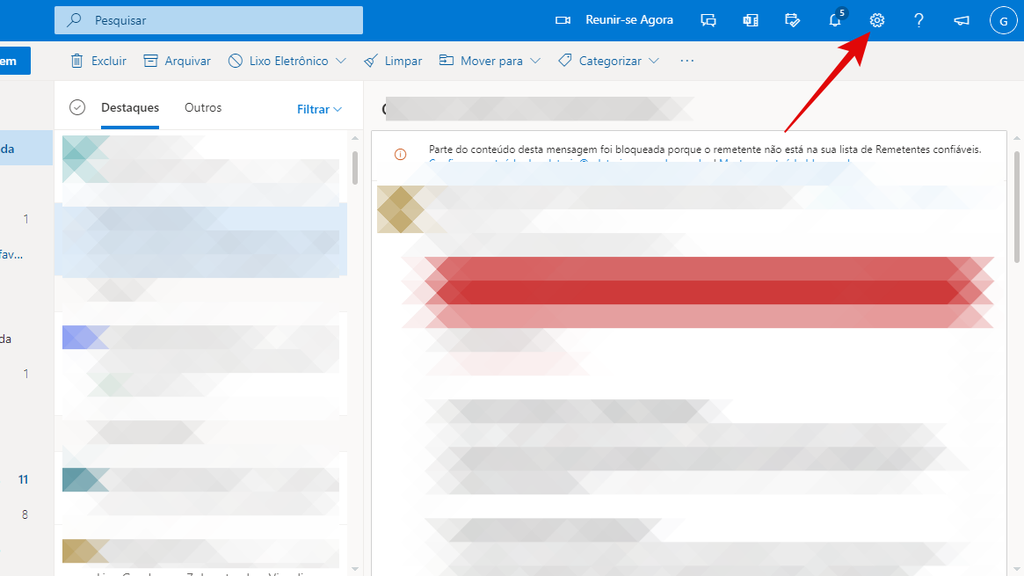 Acesse o seu e-mail do Outlook e entre em Configurações (Imagem: Guadalupe Carniel/Captura de tela)