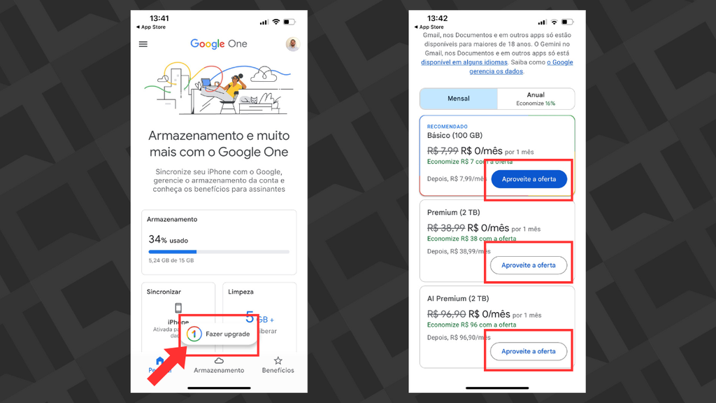 capturas de tela do app google one