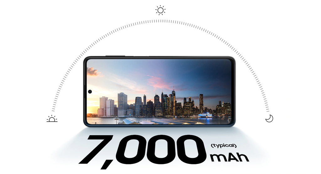 A bateria de 7.000 mAh com carregamento de 25 W deixa o Galaxy M62 menos tempo na tomada e mais tempo nas suas mãos (Imagem: Reprodução/Samsung)