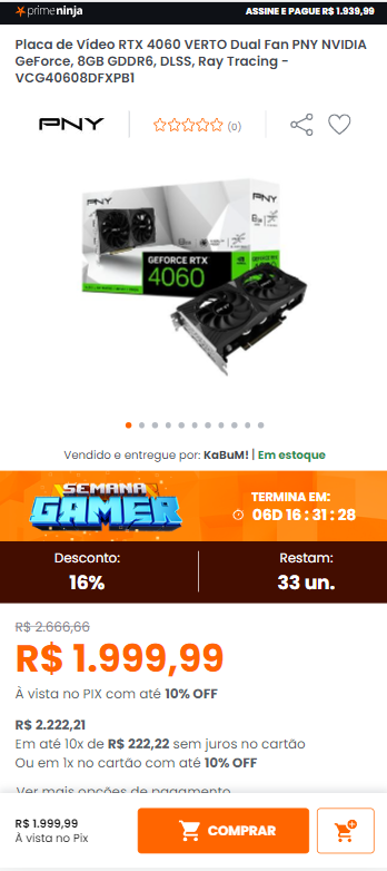 Placa de Vídeo RTX 4060 VERTO