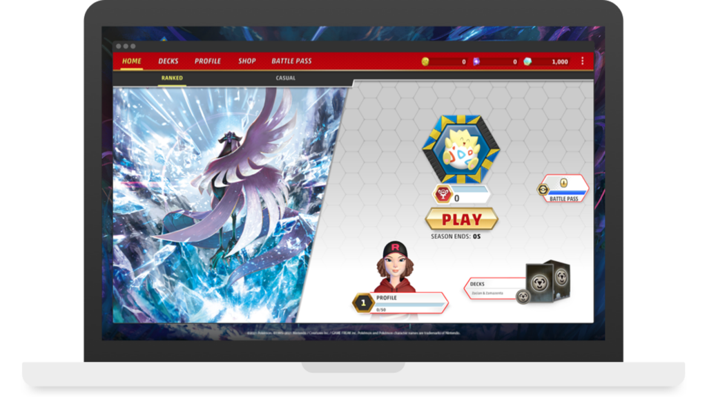 Interface do TCG Live (Imagem: Divulgação/The Pokémon Company)