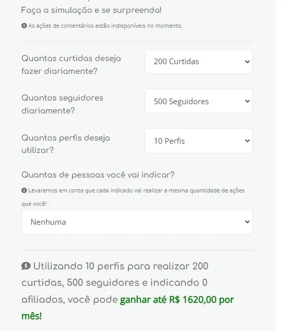 Os sites atraem interessados em ganhar dinheiro para curtir posts e seguir perfis (Imagem: Captura de tela/Alveni Lisboa/Canaltech)