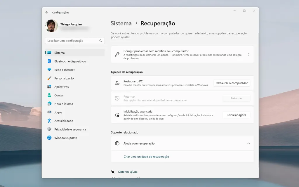 Restaure os dados do Windows 11 (Imagem: Captura de tela/Thiago Furquim/Canaltech)