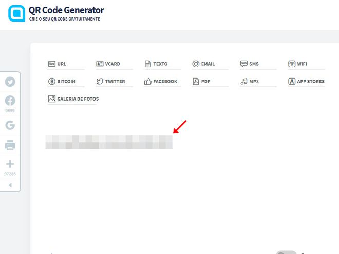 Acesse o site Gerador de código QR e cole o novo link no local indicado (Captura de tela: Matheus Bigogno)