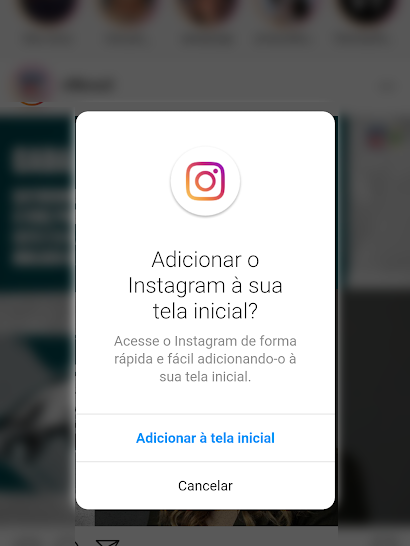 Instagram sugere adicionar a página à tela inicial (Imagem: André Magalhães/Captura de tela)