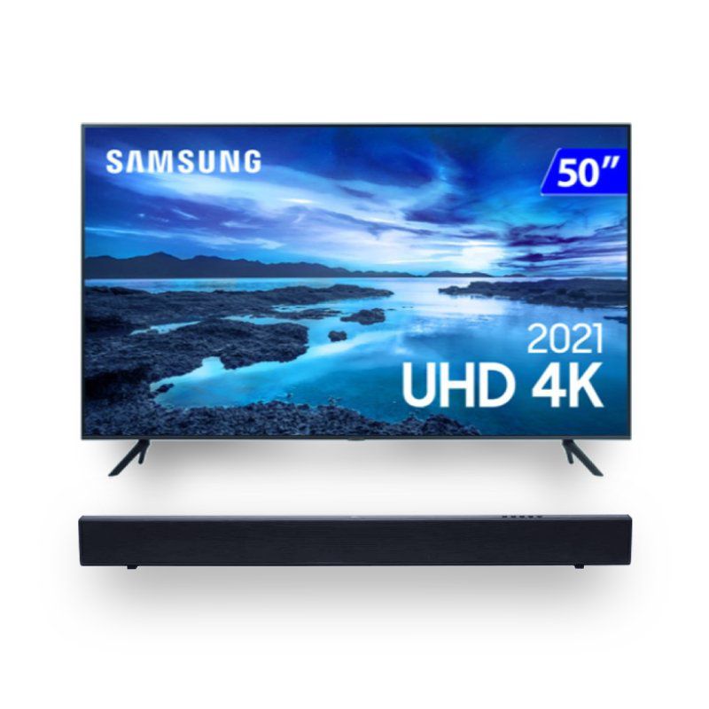 Combo Samsung Smart TV 50" UHD 4K 50AU7700 e Soundbar JBL cinema SB110 2.0 Canais 41724