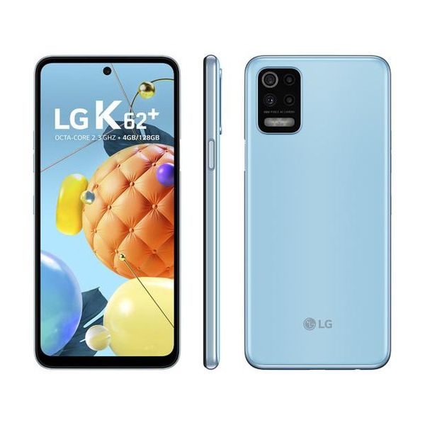 Smartphone LG K62+ 128GB Azul 4G Octa-Core 4GB RAM - Tela 6,59” Câm. Quádrupla + Selfie 28MP Dual Chip