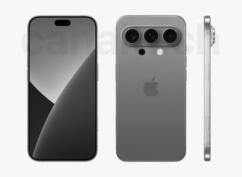 Conceito do Canaltech imagina novo design do iPhone 17 Slim, mantendo câmera tripla traseira com módulo centralizado (Imagem: Victor Carvalho/Canaltech)