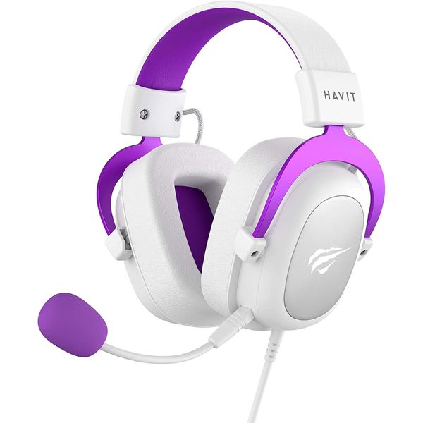 Headset Gamer Havit H2002D, Drivers 53mm, P3, XBOX ONE e PS4, Branco e Roxo