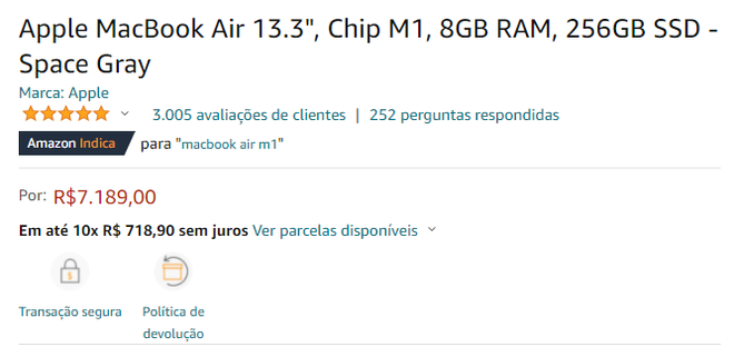 Confira o preço do MacbBook Air M1 na Amazon