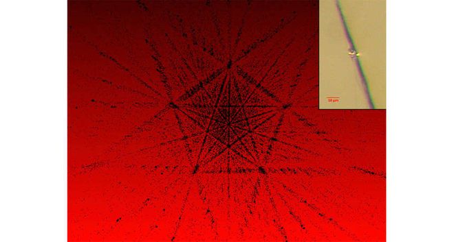 Padrão de difração de raios-x de uma amostra de icosaedrito encontrado no meteorito, revelando uma simetria quíntupla em sua estrutura (Imagem: Reprodução/Asimov et al)