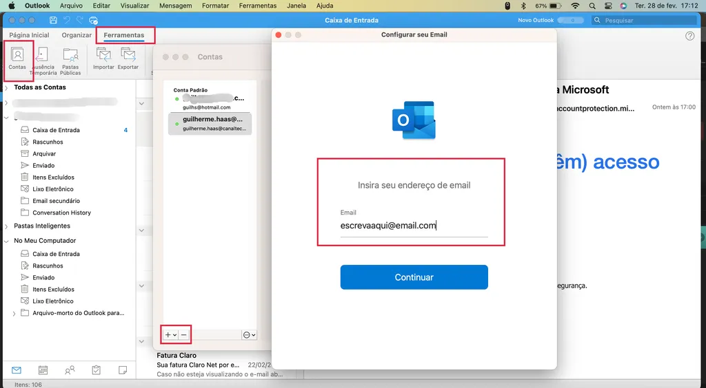 Inserindo uma nova conta no Outlook (Imagem: Captura de tela/Guilherme Haas/Canaltech)
