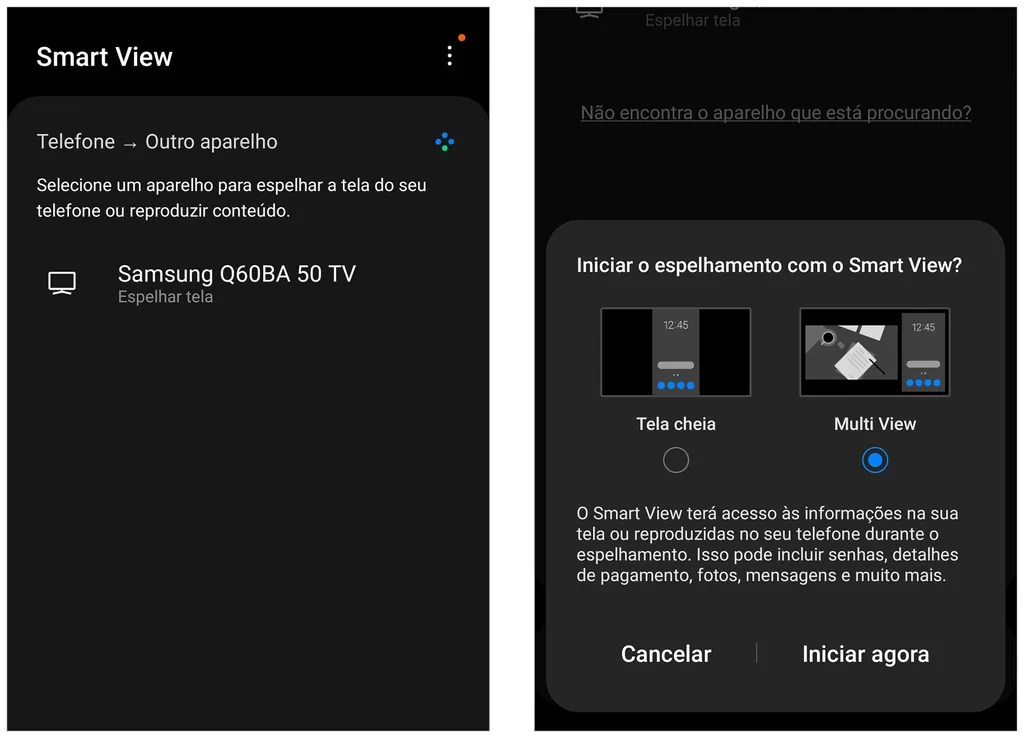 Recurso do Android exibe a tela do celular na TV (Imagem: Captura de tela/André Magalhães/Canaltech)