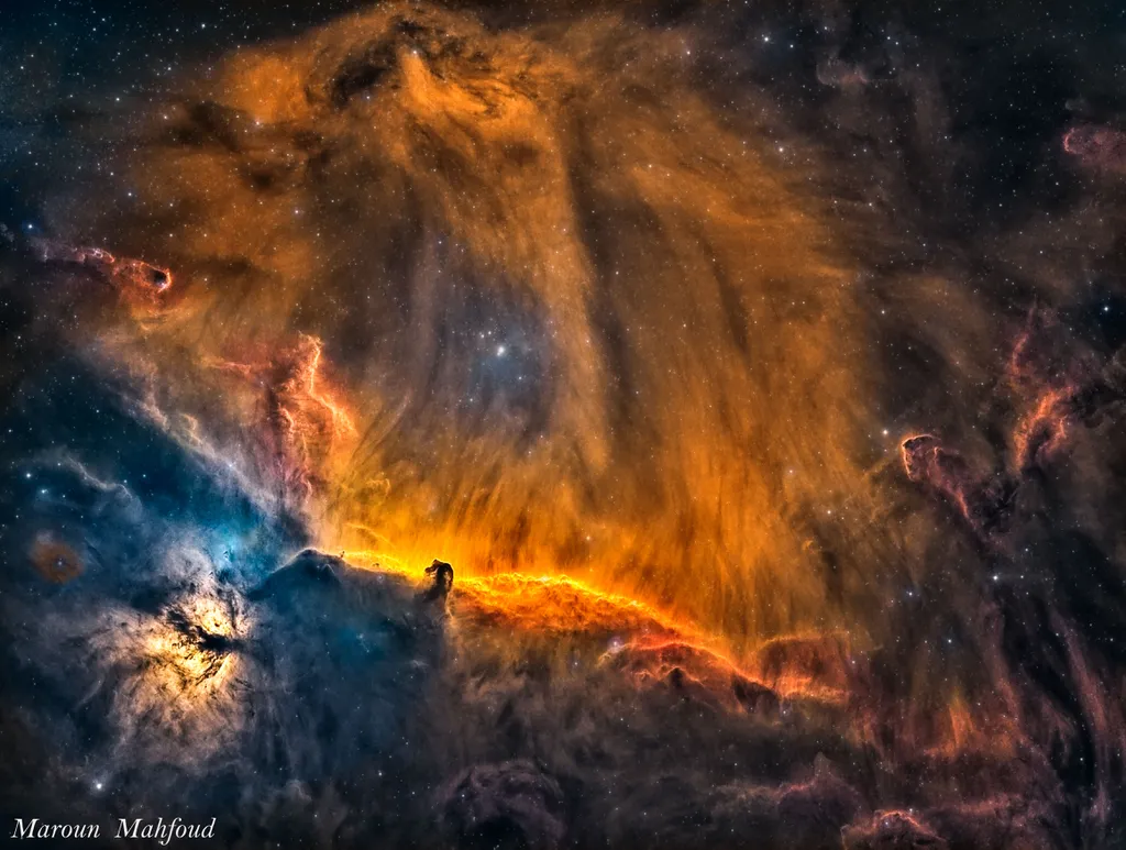 Acima da Nebulosa da Cabeça de Cavalo, parece haver um leão (Imagem: Reprodução/Maroun Mahfoud)