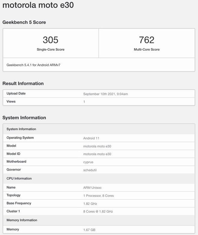 Moto E30 terá especificações básicas (Imagem: Reprodução/MySmartPrice)