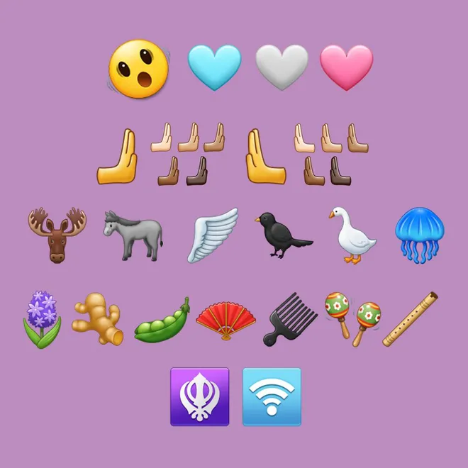 As novas figurinhas do Unicode 15 são animais, instrumentos musicais, tons de pele, objetos e símbolos (Imagem: Reprodução/Emojipedia)
