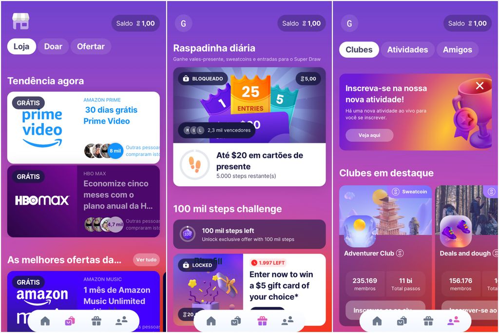 Você pode usar os ganhos com o Sweatcoin em produtos, ofertas e promoções dentro do app (Imagem: Captura de tela/Guilherme Haas/Canaltech)