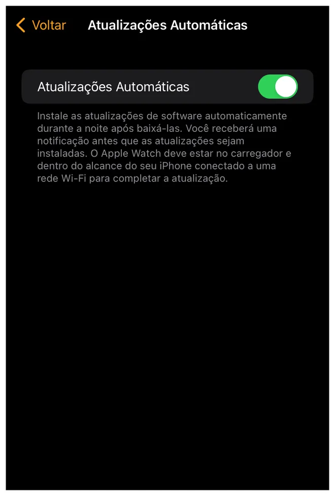 Configure o Apple Watch para atualizar o watchOS automaticamente (Captura de tela: Thiago Furquim/Canaltech)
