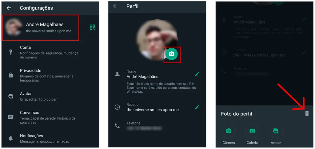 Apague a foto de perfil do WhatsApp (Imagem: Captura de tela/André Magalhães/Canaltech)